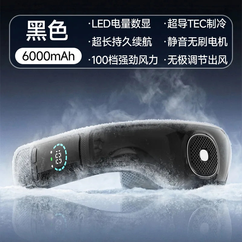 Neck Fan Bladeless Semiconductor Cooling Usb Rechargeable Portable Neck Air Conditioner With Led Display For Outdoor Sports