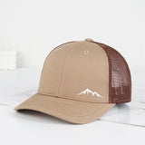 Minimalist Mountain Print Trucker Cap – Adjustable Unisex Camping and Travel Mesh Sun Hat for Hiking and Trekking