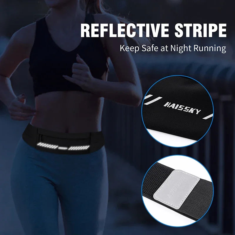 HAISSKY Elastic Sports Running Bags For iPhone 17 16 15 14 Pro Max 17Air 16E 16 Plus Reflective Zipper Waistband Belt Waist Pack
