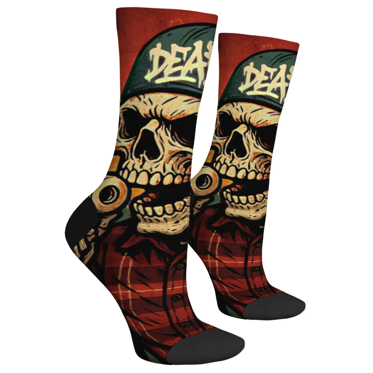 Harajuku Retro Gothic Skull Street Fashion Socks Novelty Trend Hip Hop Crew Socks Comfortable Breathable Non-slip Casual Socks