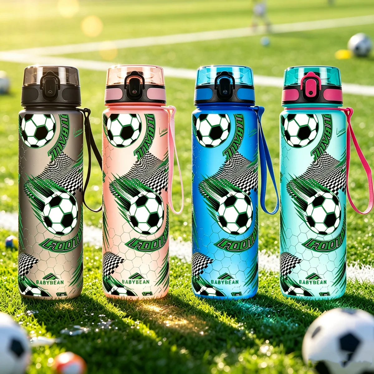 750ml Football Pattern Kids Water Bottle Leak Proof Flip Lid Portable Sports Drink Cup For Boys Outdoor Sport