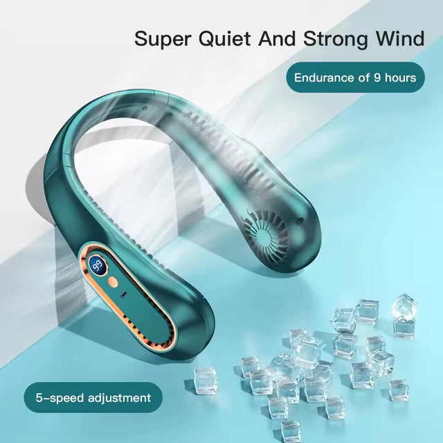 New Summer Portable Mini Hanging Neck Fan Bladeless Neckband Fan Digital Display Power Air Cooler USB Rechargeable Electric Fans