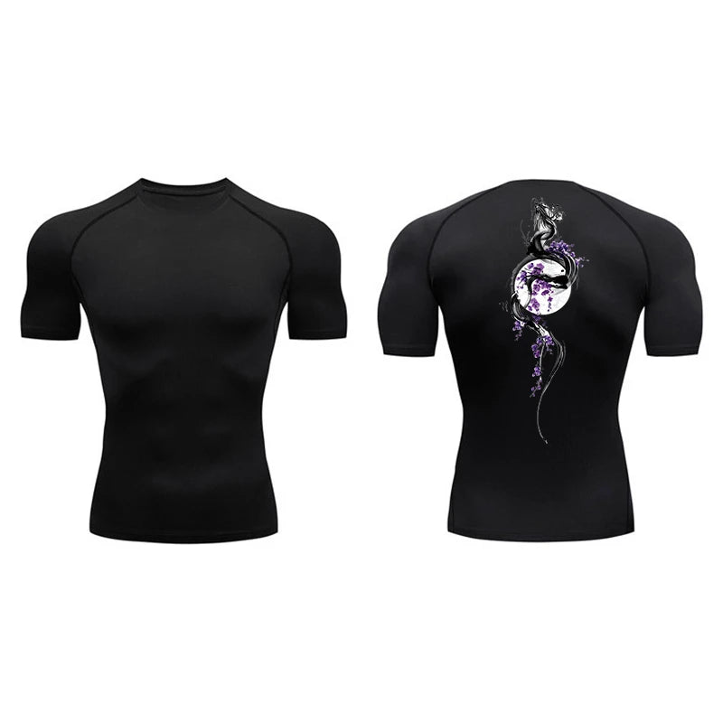 Yin Yang Sword Print Short Sleeve Compression Shirts for Men Summer Athletic Quick Dry T-shirts Gym Workout Running Tees Tops