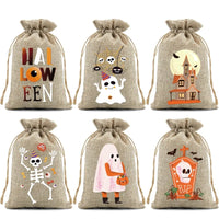 10pcs10X15cm Halloween Linen Drawstring Gift Bag Trick or Treat Party Children's Small Gifts Candy Packaging Storage Bag