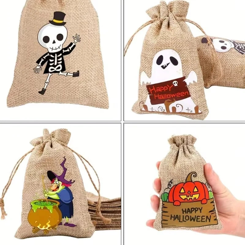20pcs Drawstring Packing Bag Halloween Candy Pouch Goodies Drawstring Bag Pumpkin Burlap Bag Halloween Treat Bag Candy Bag