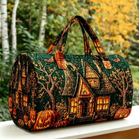 Halloween Quilted Luggage Bag Ghost Castle Weekend Bag Large Capacity Autumn Travel Gym Women's Overnight Short Trip Tote Bag