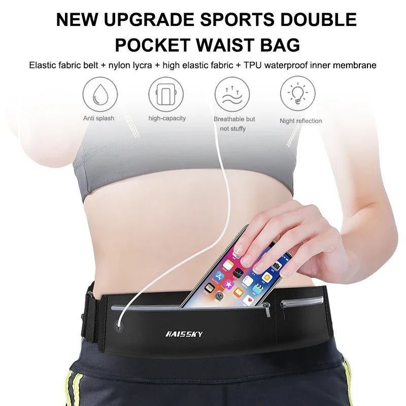 HAISSKY Sport Waistband Running Bags For iPhone 17 16 15 14 13 12 Pro Max 15 Plus Waterproof Zipper Pocket Waistpack Phone Pouch
