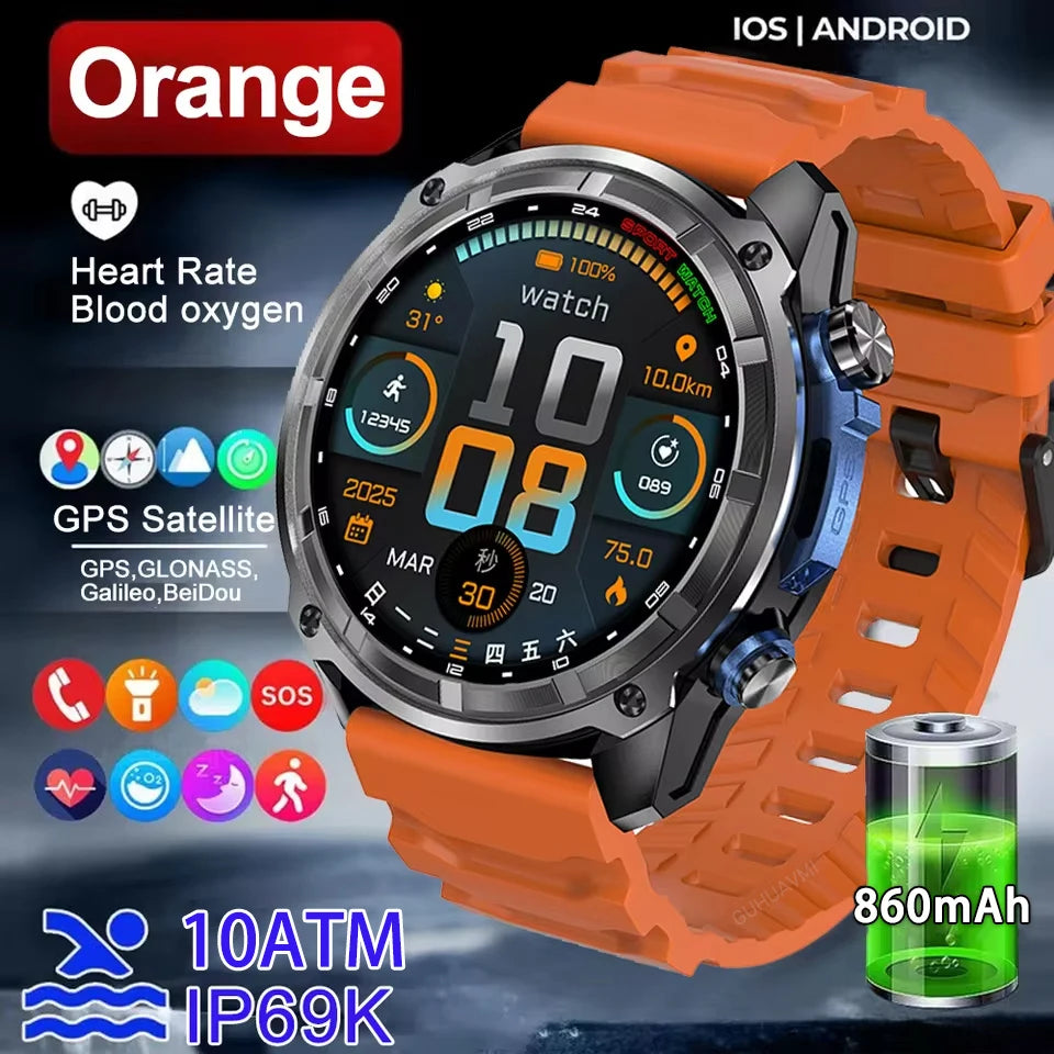 2026 New Accurate GPS Map Offline Smart Watch Men 10ATM Swim Compass Video Music  APP Download HD Call Men Military Sports Watch