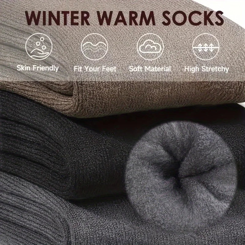 3 Pairs Men's Winter Thermal Socks, Thick Plush Hiking Socks, Toe/Heel Reinforced, Cold Weather Outdoor Socks