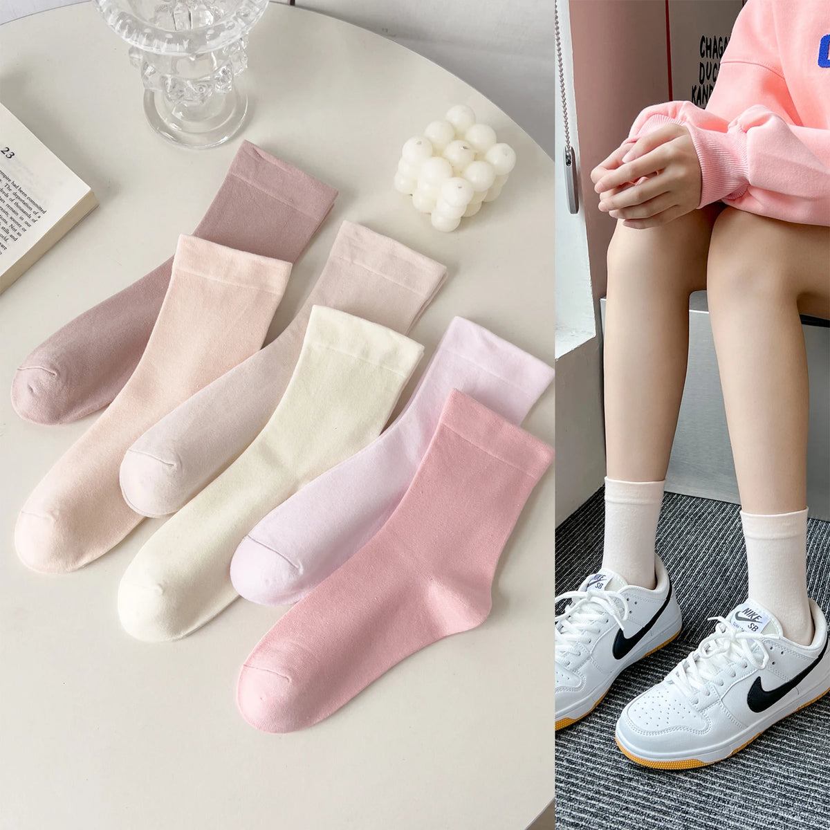 Pure Cotton Seamless Women's Mid-Calf Socks, Spring/Autumn Loose Fit Postpartum Socks