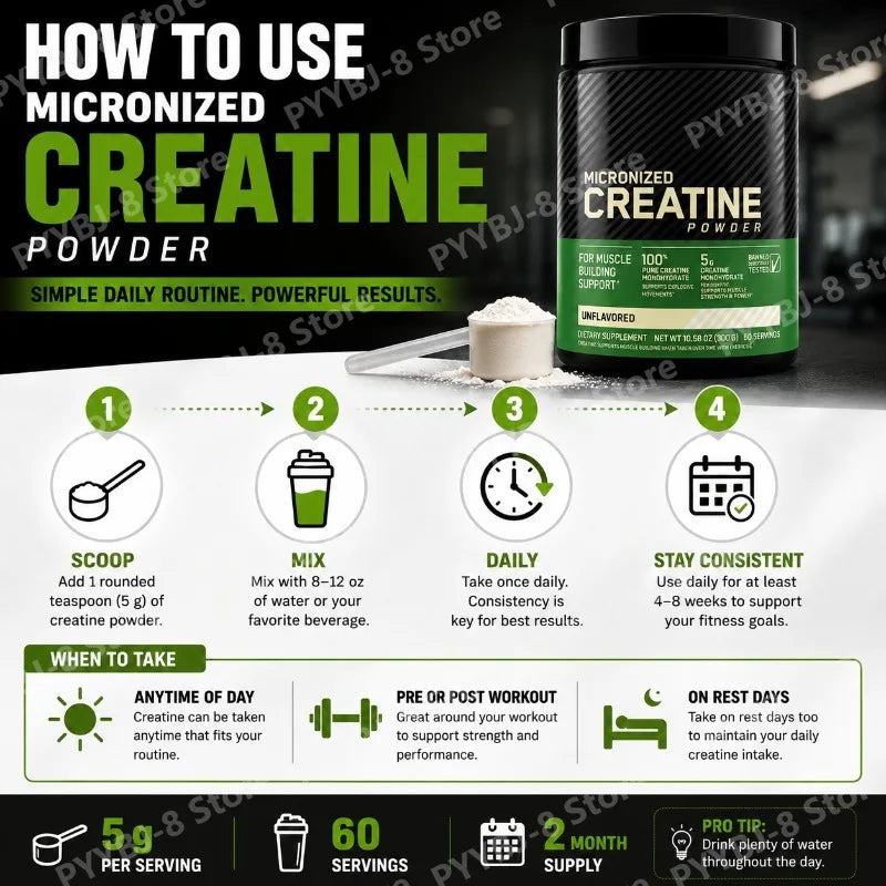 Creatine Monohydrate Powder 300g (60 Servings) Unflavored Support Strength and Muscle Performance Recovery