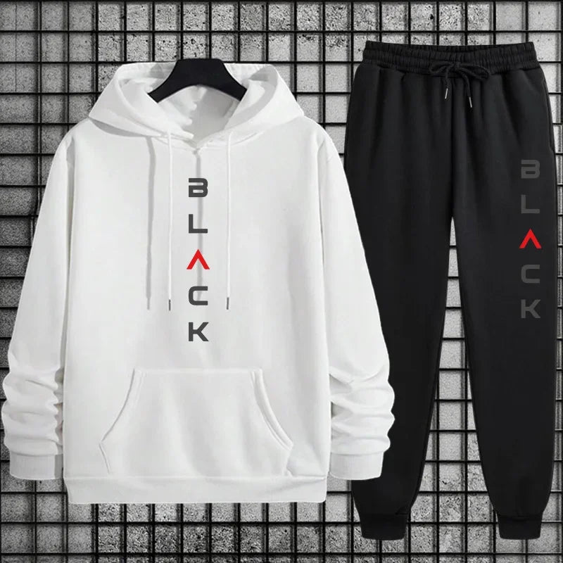 2026 New Arrival Men's Tracksuit Black Letter Print Sweatshirt + Pants Urban Causal Fashion Sportswear Fall/winter Sports Suit