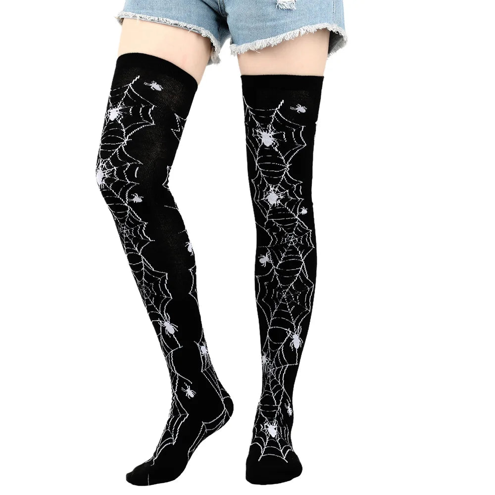 Good-looking Halloween Bleeding Socks Black Solid Color Cartoon Bat Sock Holiday Costume Party Skull Stockings Cool Girls' Style