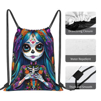 Custom Day of the Dead Gift Skeleton Girl Halloween Drawstring Bag for Shopping Yoga Backpacks Men Women  Sports Gym Sackpack