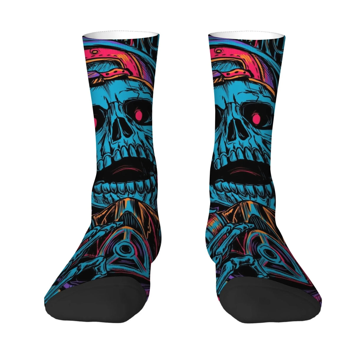 1 Pair Horror-themed Skull Print Men's Socks Stylish Hip-hop Cool Funny Harajuku Style Socks Non-slip Soft Skin-friendly Socks