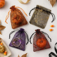 10/100pcs Halloween Candy Gift Bag Mesh Drawstring Spider Web Printing Storage Pouch Home Festival Party DIY Horror Decor Bag