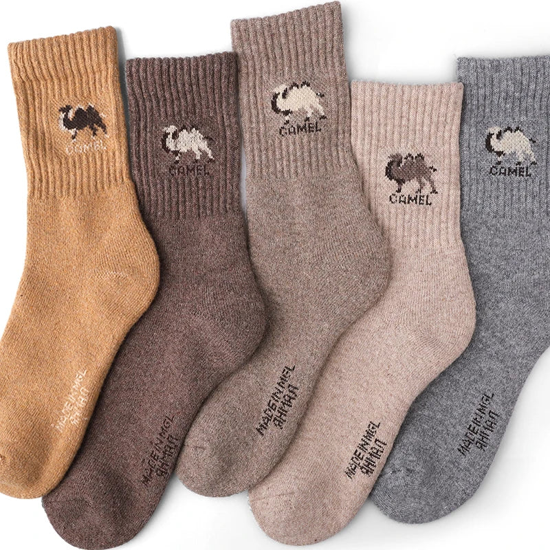 5Pairs Simple Thick Wool Socks for Men Soft Warm Winter Socks Mid Tube Plush Sports Socks Skiing Hiking Gray Khaki Women