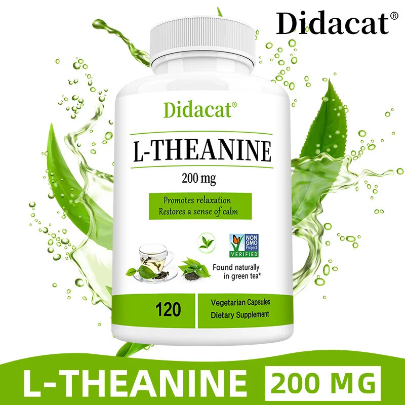 L-Theanine 200mg Vegetarian Capsules, Natural Amino Acid Supplement for Relaxation & Mood Balance, Support Mental Focus & Calm