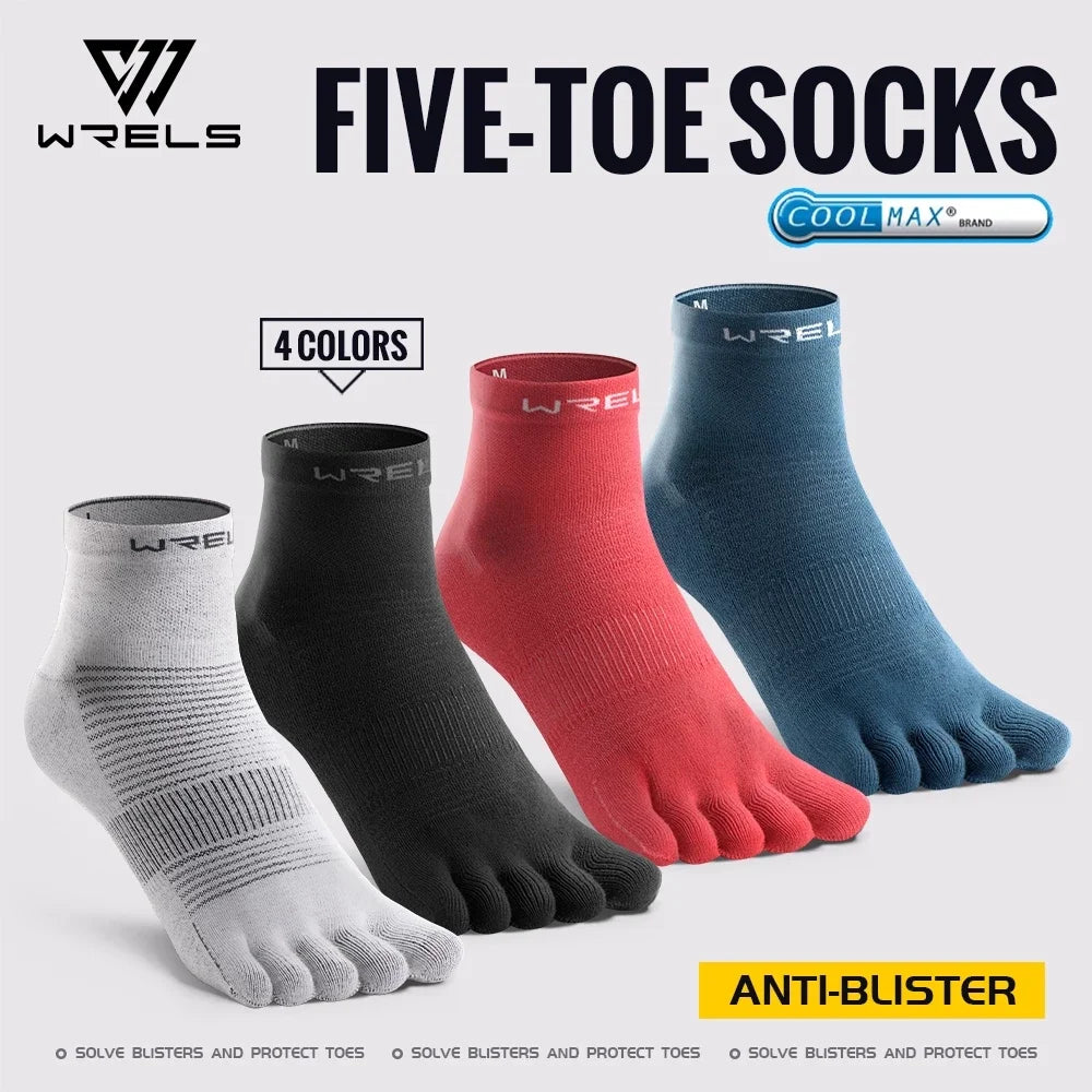WRELS 1/3 Pairs COOLMAX Sports Five-toe Running Socks Quick-drying Breathable Anti-Blisters Marathon Toe Socks For Men And Women