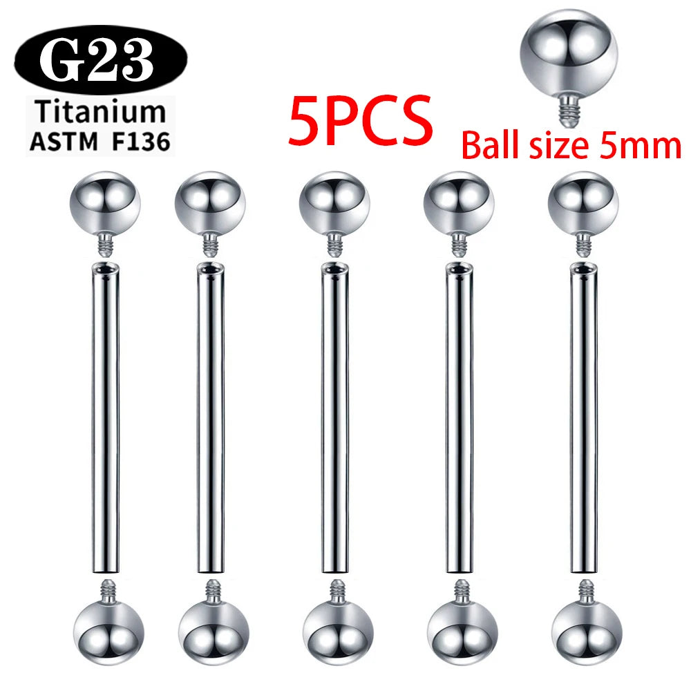 Implant Grade Titanium ASTM F136 Internal Thread Straight Barbells Tongue Ring Earrings Piercing Jewelry Bar 2/5/50pcs/lot
