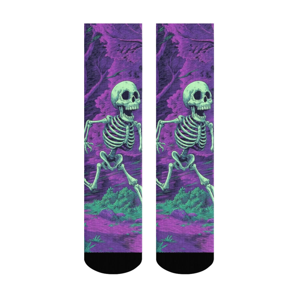 Harajuku Retro Psychedelic Purple Realm Dancing Skull Theme Print Men's Socks Novel Street Dark Hippie Style Casual Socks Gift