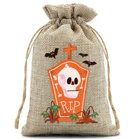 10pcs10X15cm Halloween Linen Drawstring Gift Bag Trick or Treat Party Children's Small Gifts Candy Packaging Storage Bag