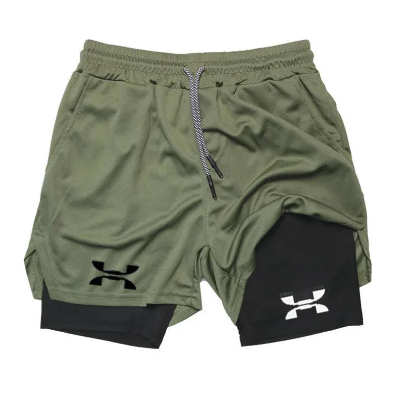New Running Shorts Men Gym Sports Shorts 2 in 1 Quick Drying Workout Boxing Training Bottoms Fitness Jogging Short Pants Summer