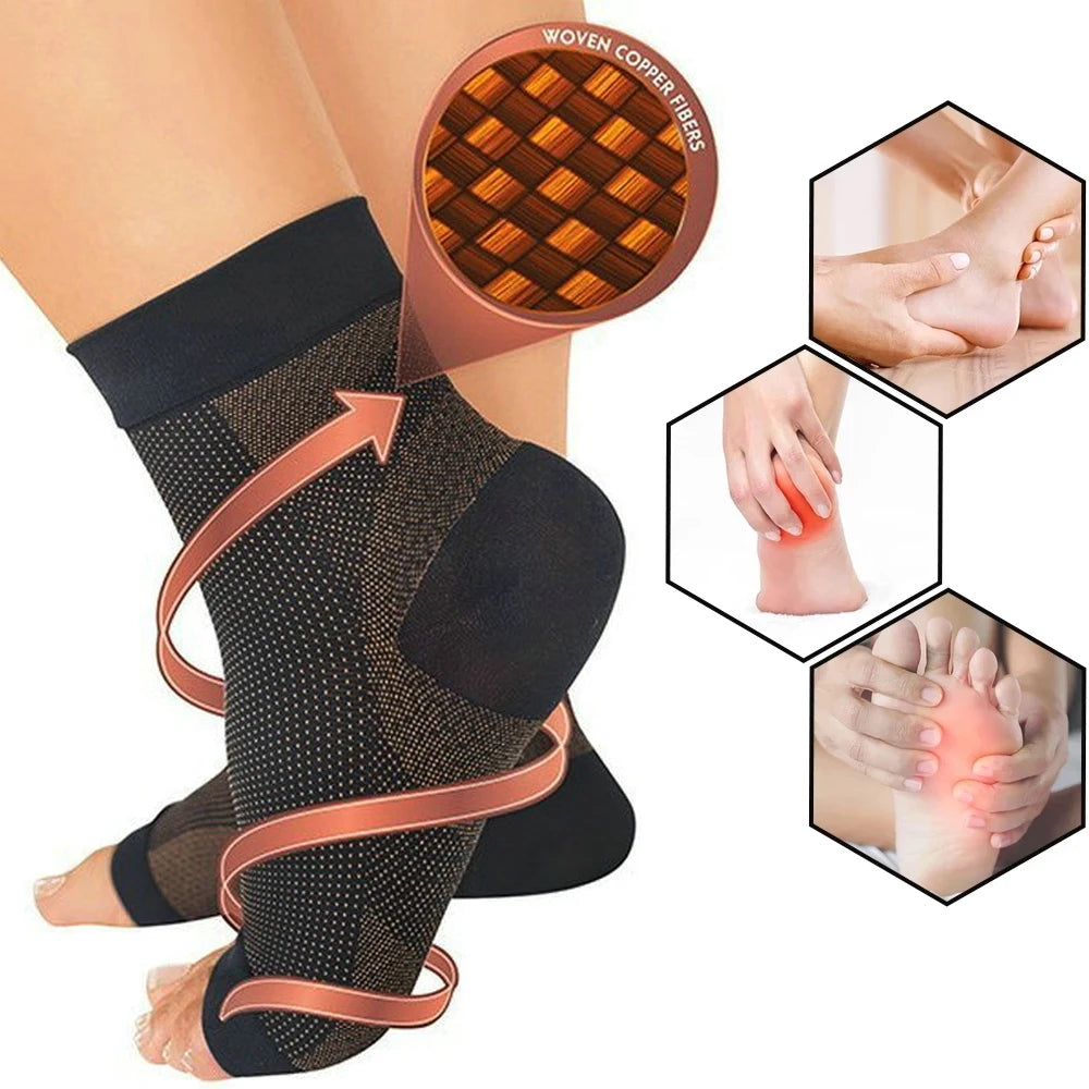 Copper Compression Ankle Brace Sock for Men and Women, Pain Relief Support, Foot Anti-Fatigue, Sport Running, Cycling, 1Pair