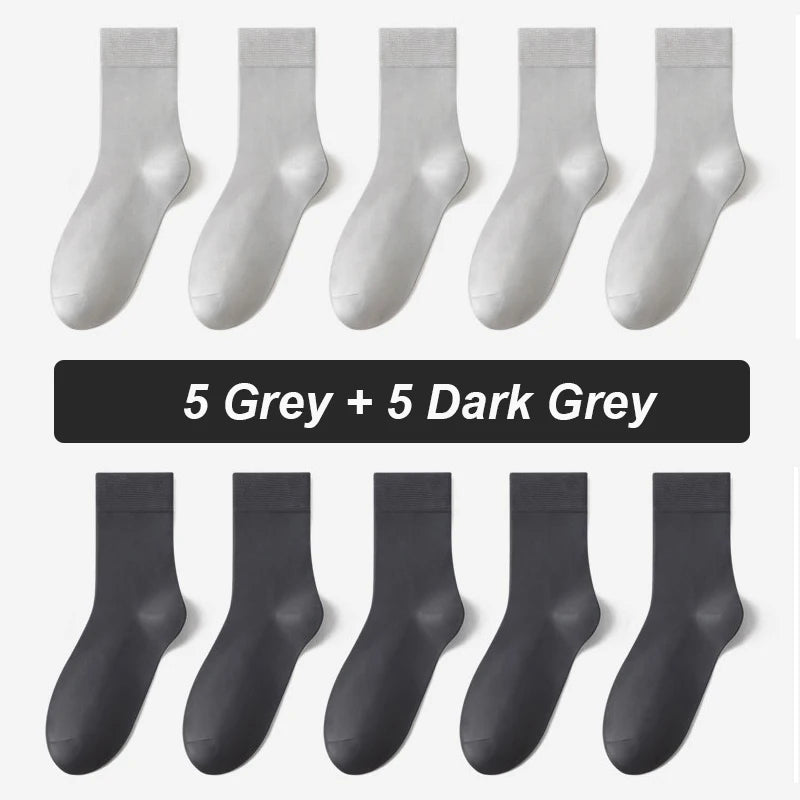 10Pairs Bamboo Fiber Socks Men Casual Black Business Breatheable Anti-Bacterial Comfortable High Quality Sock Male Size EU38-45