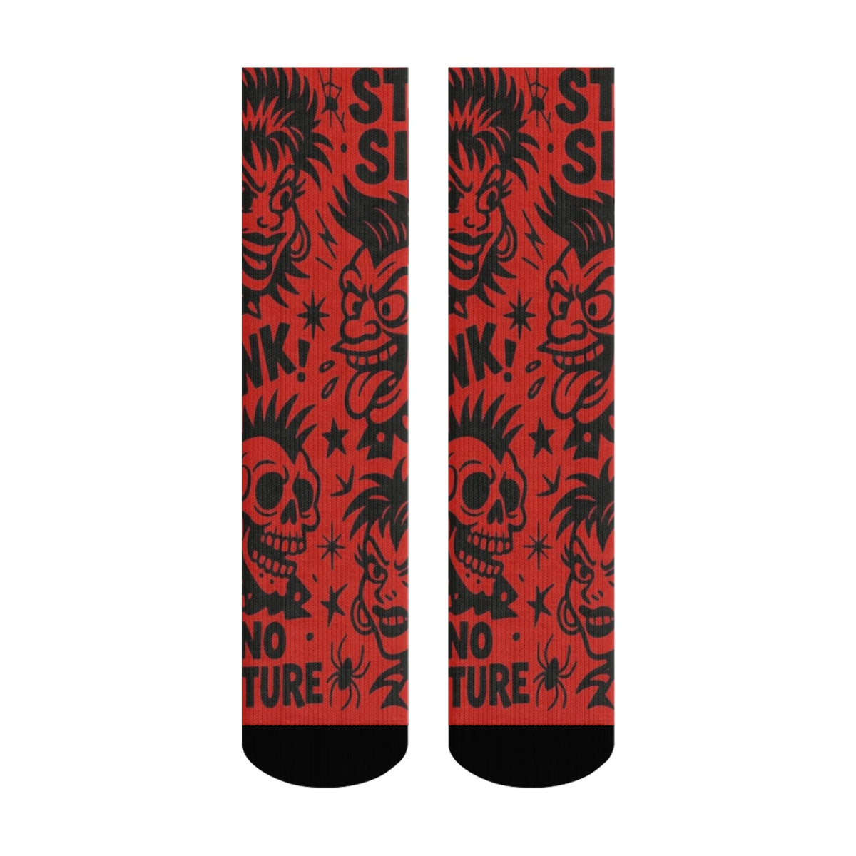 Novel Harajuku retro punk rebellious graffiti style men's socks with exaggerated skull patterns, casual socks for crazy parties.