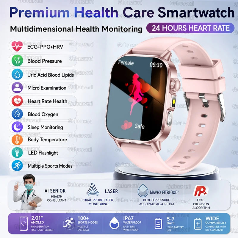 2026 New ECG+PPG Smart Healthy Diagnosis Surveillance Body Analysis Blood Pressure Lipid Uric Acid Health Smart Watches For Men