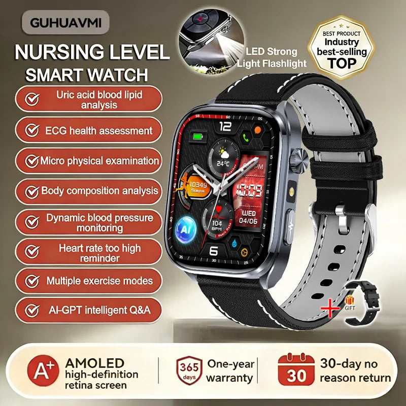 2026 New AI Health Care Accurate detection ECG SmartWatch Blood Pressure lipids Uric Acid Analysis Bluetooth Call Smart Watches
