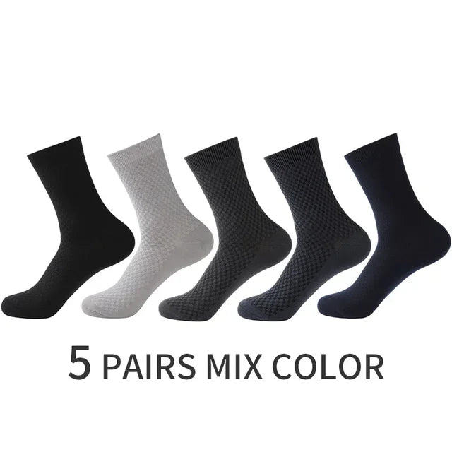 5 Pairs Men Bamboo Fiber Crew Socks Man High Quality Summer Winter Business Breathable Black Male Dress Ankle Socks Man