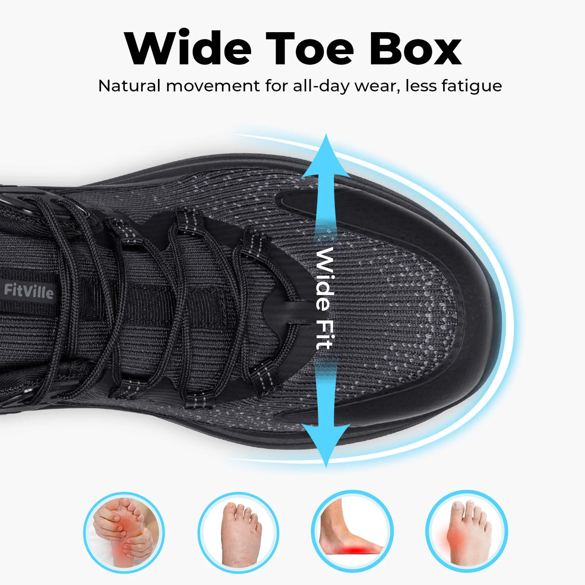 FitVille Sports Sneakers Extra Wide Toe Box Walking Shoes for Men Breathable Comfort Gym Running Shoes Slip-resistant Size 40-50
