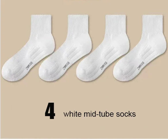 1pc 4pcs 5pcs 10pcs Socks Men's Cotton Spring Towel Bottom with Velvet Mid-tube White Stockings Thickened Sports Basketball Sock
