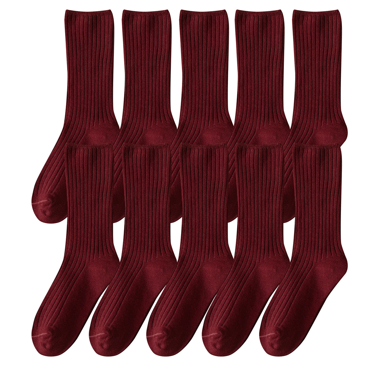 10Pairs Retro Women Cotton Loose Socks Autumn Winter Knitting Solid Color Long Black Korean Japanese Student Girls