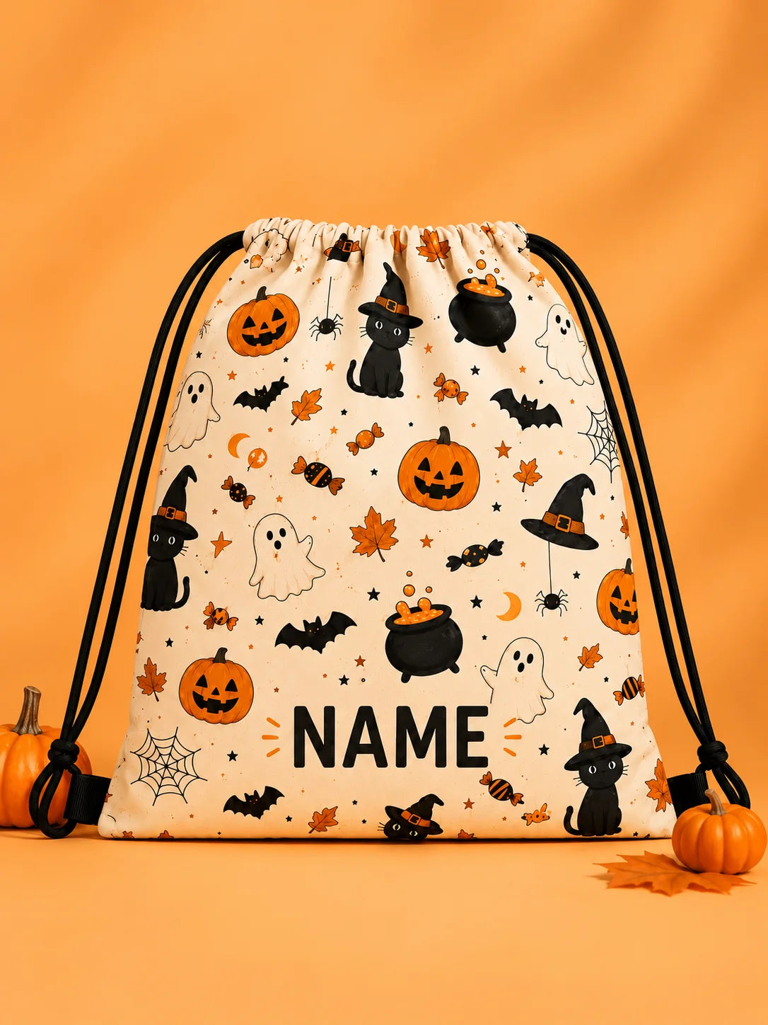 1PC Personalized Halloween Drawstring Bag Custom Name Pumpkin Ghost Candy Backpack Sack Boys Girls Party Gift Bag Decoration