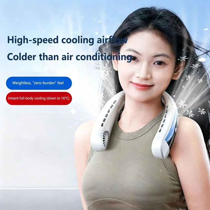 Lenovo USB Rechargeable Bladeless Neck Fan Digital Display Turbo High Speed Portable Hiking Outdoor Wearable Hands-Free
