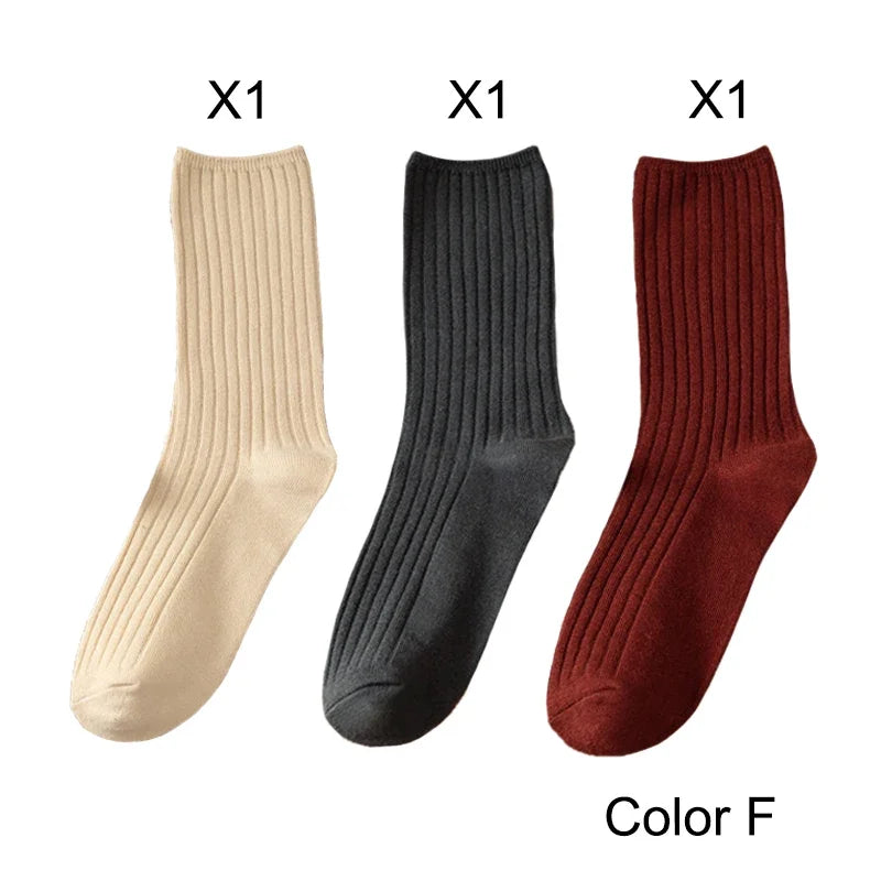 3 Pairs Lot Socks Sets Women Solid Color Elegant Retro Long Women Socks Breathable Japanese Style Casual Cotton Long Sock