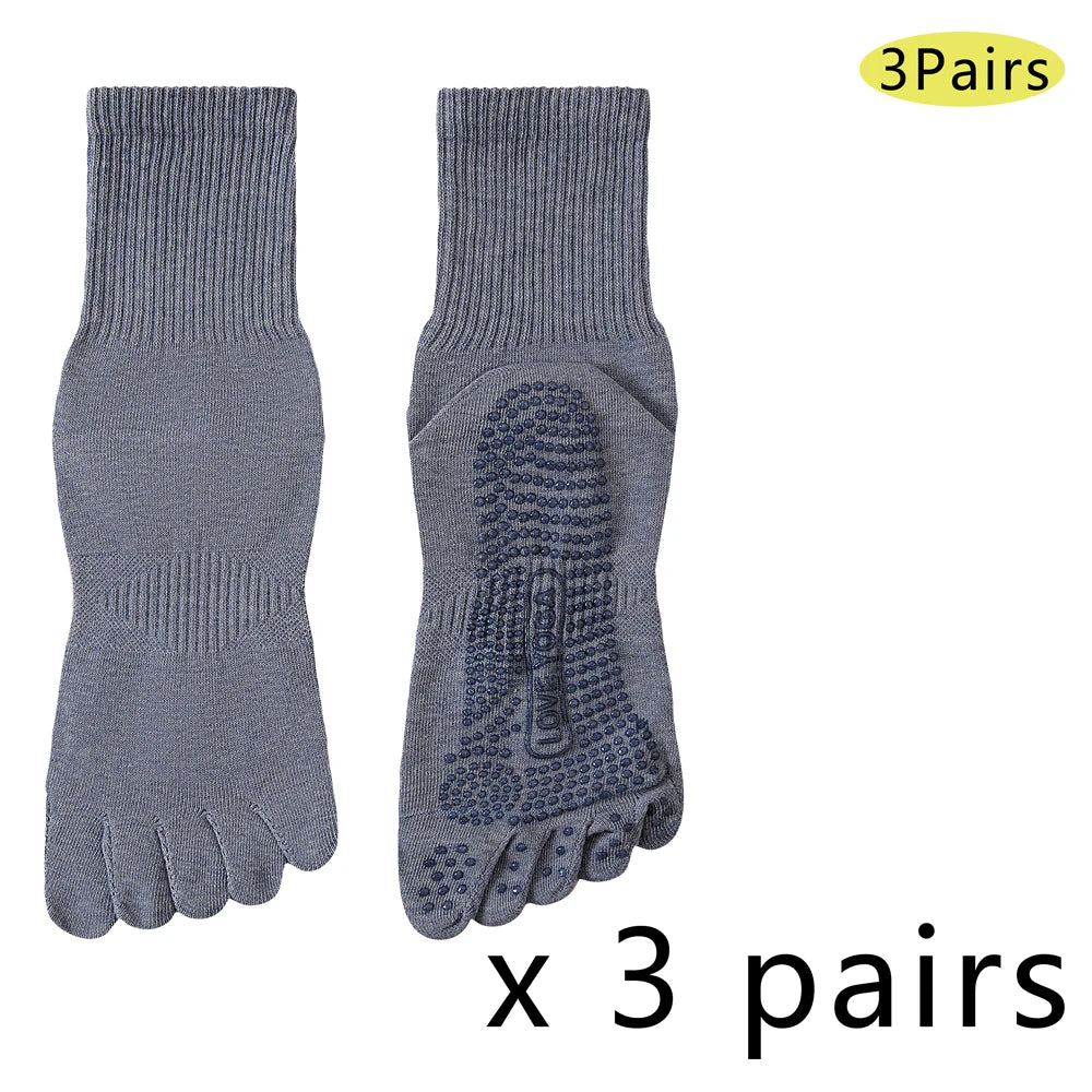 1/3 Pairs Men's 5-Toe Yoga Socks in Cotton Non-Slip Silicone Grip Sweat-Absorbent Pilates Socks for Gym Fitness Indoor Training