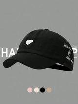 Women's Heart Embroidery Ponytail Hole Top Baseball Cap, Versatile Sun Visor Hat For Summer