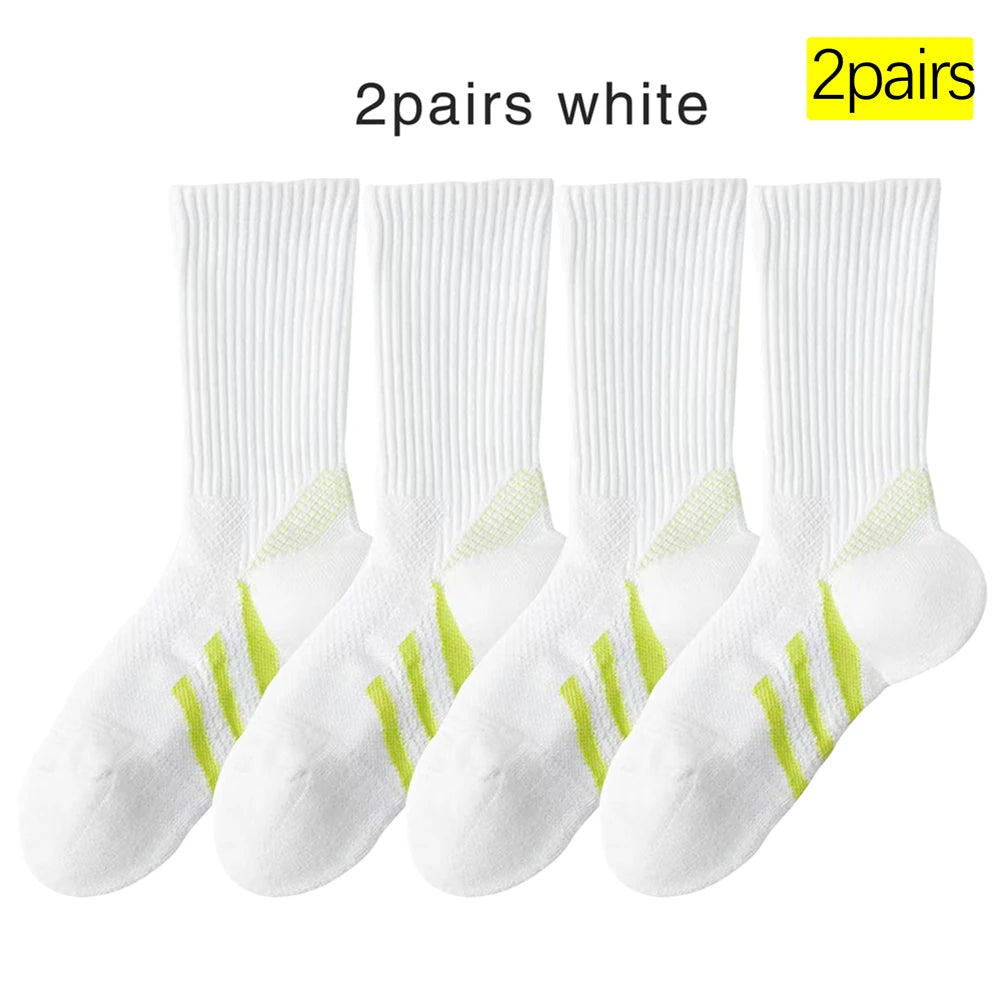 1/2Pairs Professional Arch Support Thick Cushioned Mid-Calf Socks (Badminton/Tennis/Fitness) Shock Absorbing Performance Socks