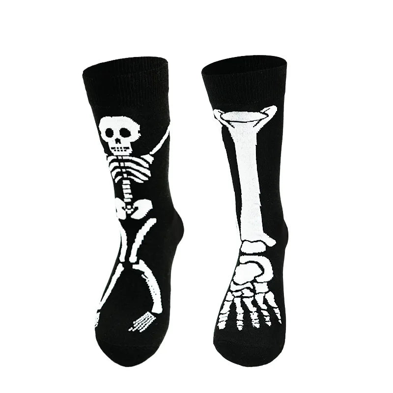 1 Pair Halloween Skeleton Ghost Claw Cartoon Print Casual Socks for Men and Women Mid-Calf Socks Autumn Winter Socks for Girls