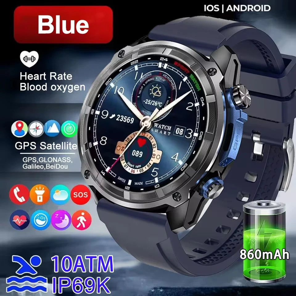 New Six Satellite GPS Precise Positioning Offline Map Smartwatch 10ATM 4GB Memory Flashlight SpO2 170+Sports Tracker Call Watch