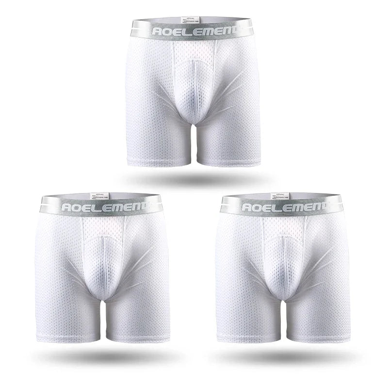 3pc   Men's long sports briefs Running anti-wear leg large size ice silk boxers
