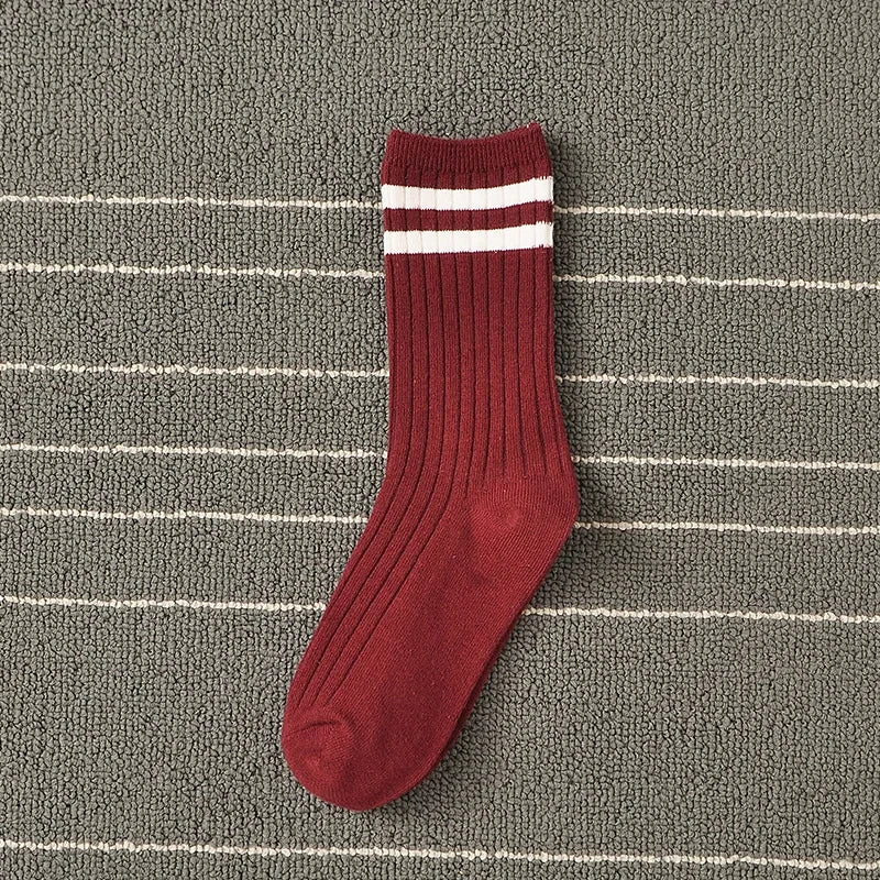Socks Women Cotton Korean Japanese College Street Retro Style Ladies Classic Striped Long Crew Middle Tube Pile Socks Girls Gift