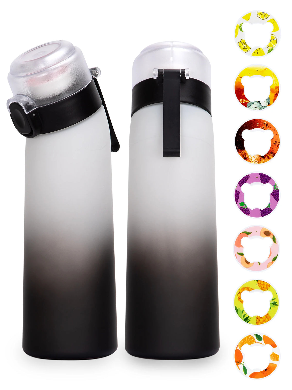 1pc 650ml Flavored Water Bottle with Random 1 Flavour Pods Air Water Bottle Frosted Black Air Camping Fitness Sport Cup
