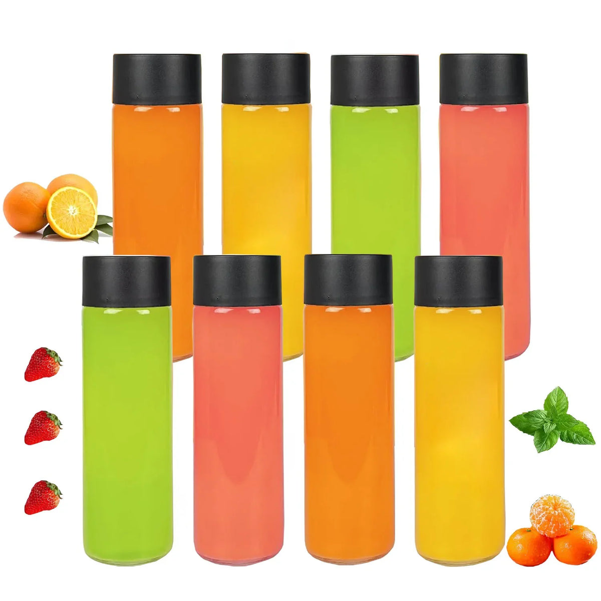 8pcs Plastic Juice Bottles, Round Drink Bottle, for Storing Juice, Milk, Beverage, for Summer Beach Partiy, Outdoor Picnics, Cam