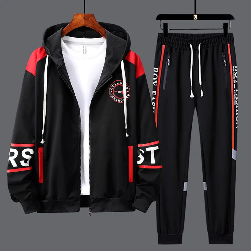 Men's High-End Fashion Zipper Cardigan And Pants Two-Piece Set Casual Sportswear Spring Autumn Printed Commuting Outfit