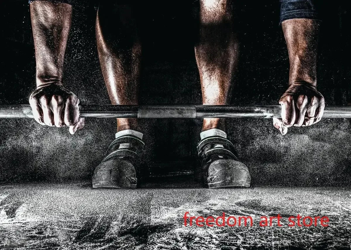 Gym Motivation Muscle Man Bodybuilding Fitness Strength Barbell Art Poster Canvas Painting Wall Print Picture for Home Gym Decor